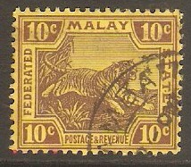 Federated Malay States 1922 10c Purple on pale yellow. SG67.